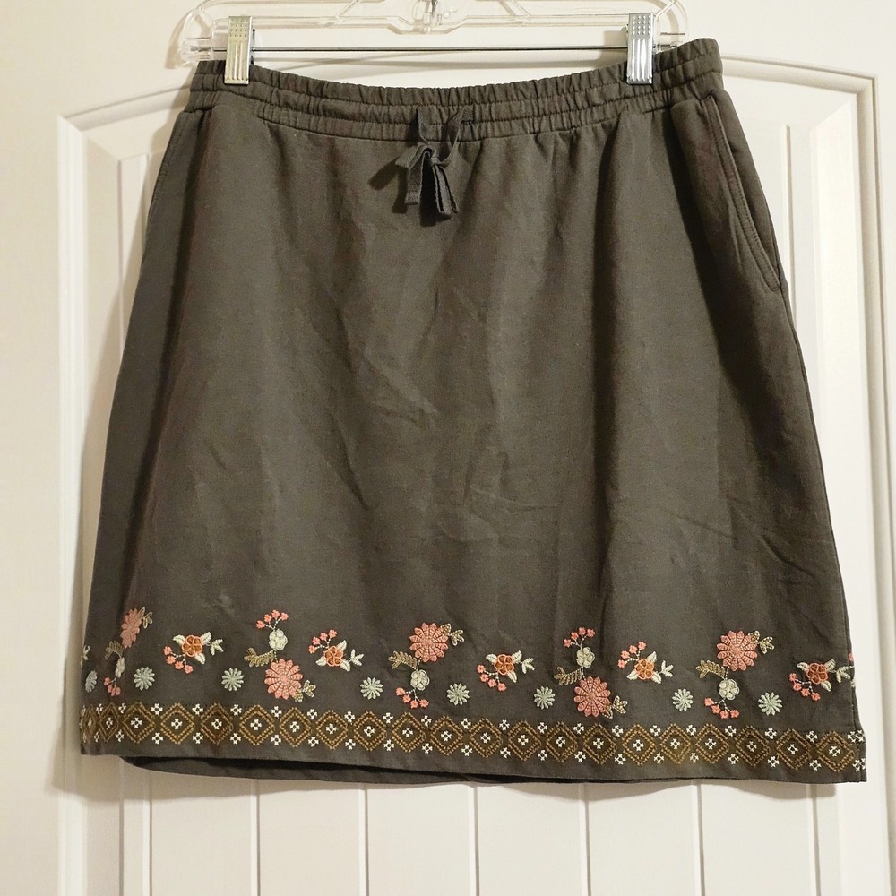 NWT Women's J.Jill Embroidered Floral Skirt Watercress Green Petite Size MP